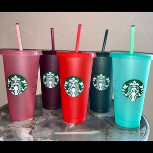 5 Starbucks Glitter Cold Cups with Straws and Lids